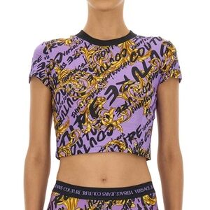 Versace Jeans Couture Purple Baroque Print Crop Top